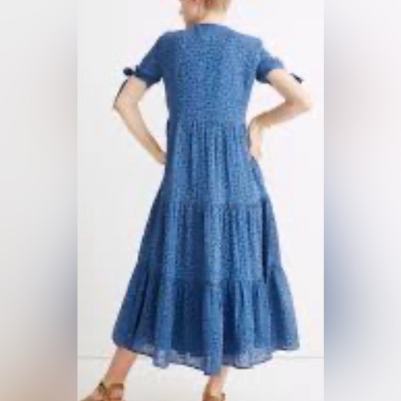 Madewell Maxi Blue Floral Tiered Ruffle Dress with Tie Sleeves, XS. EUC - Picture 4 of 9